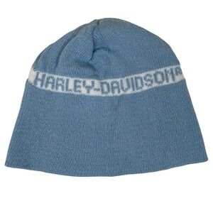 Vintage Harley Davidson Baby Boys Infant Light Blue Knit Beanie Spellout Logo